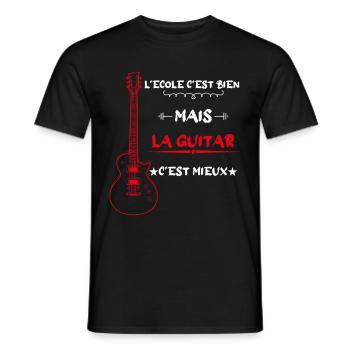 l'école c'est bien mais la guitar c'est mieux - T-shirt homme - noir - Devant - AI Model Male 178 light (178cm)