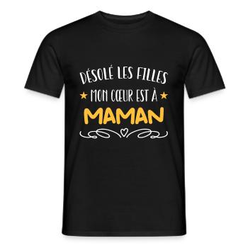 désolé les filles mon cœur est à maman - T-shirt homme - noir - Devant - AI Model Male 178 light (178cm)