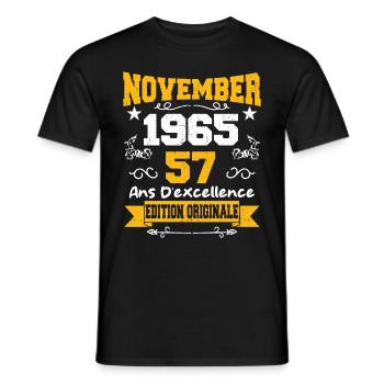 Novembre 1965 57 Ans Anniversaire Idée Cadeau - T-shirt homme - noir - Devant - AI Model Male 178 light (178cm)