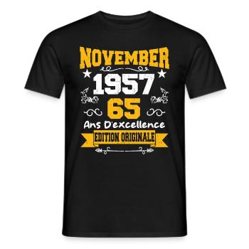 Cadeau D'anniversaire 65 Ans Novembre 1957 Rétro - T-shirt homme - noir - Devant - AI Model Male 178 light (178cm)