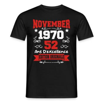 Cadeau D'anniversaire 52 Ans Novembre 1970 limitée - T-shirt homme - noir - Devant - AI Model Male 178 light (178cm)