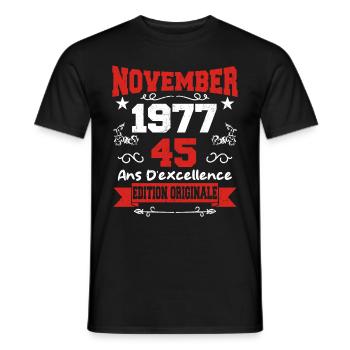 Cadeau D'anniversaire 45 Ans Novembre 1977 - T-shirt homme - noir - Devant - AI Model Male 178 light (178cm)