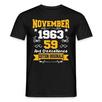 Novembre 1963 59 Ans Anniversaire Idée Cadeau - T-shirt homme - noir - Devant - AI Model Male 178 light (178cm)