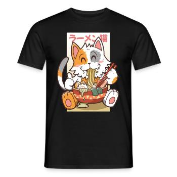 Ramen essende Katze Kawaii Anime Baka japanisches - Männer T-Shirt - Schwarz - Vorne - AI Model Male 178 light (178cm)