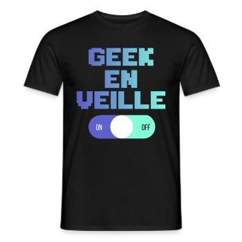 Geek En Veille Idée Cadeau Pour Gamers - T-shirt homme - noir - Devant - AI Model Male 178 light (178cm)