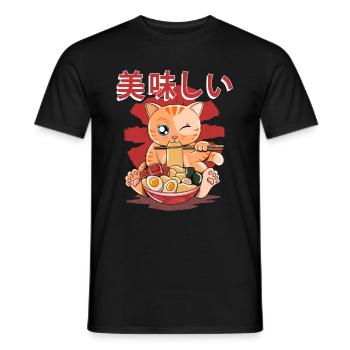 Ramen essende Katze Kawaii Anime Baka japanisches - Männer T-Shirt - Schwarz - Vorne - AI Model Male 178 light (178cm)
