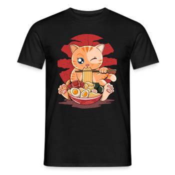 Ramen essende Katze Kawaii Anime Baka japanisches - Männer T-Shirt - Schwarz - Vorne - AI Model Male 178 light (178cm)