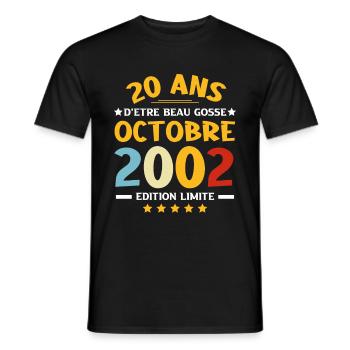 20 ans d'être beau gosse octobre 2002 Anniversaire - T-shirt homme - noir - Devant - AI Model Male 178 light (178cm)