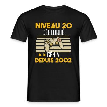 niveau 20 débloqué génial depuis 2002 - T-shirt homme - noir - Devant - AI Model Male 178 light (178cm)