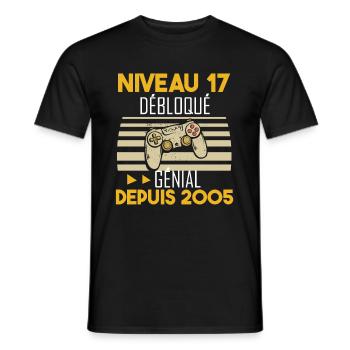 niveau 17 débloqué génial depuis 2005 - T-shirt homme - noir - Devant - AI Model Male 178 light (178cm)