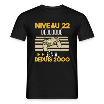 niveau 22 débloqué génial depuis 2000 - T-shirt homme - noir - Devant - AI Model Male 178 light (178cm)