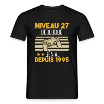 niveau 27 débloqué génial depuis 1995 - T-shirt homme - noir - Devant - AI Model Male 178 light (178cm)