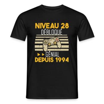 niveau 28 débloqué génial depuis 1994 - T-shirt homme - noir - Devant - AI Model Male 178 light (178cm)