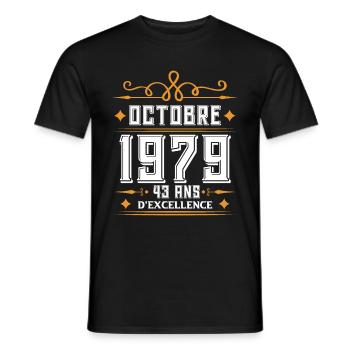 Octobre 1979 43 Ans d'excellence Anniversaire. - T-shirt homme - noir - Devant - AI Model Male 178 light (178cm)