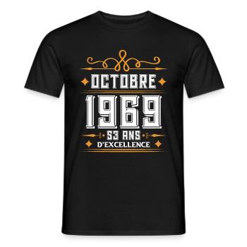 Octobre 1969 53 Ans d'excellence - T-shirt homme - noir - Devant - AI Model Male 178 light (178cm)