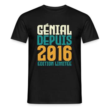 Génial depuis 2016 - T-shirt homme - noir - Devant - AI Model Male 178 light (178cm)