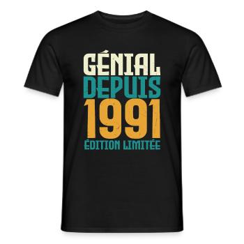 Génial depuis 1991 - T-shirt homme - noir - Devant - AI Model Male 178 light (178cm)