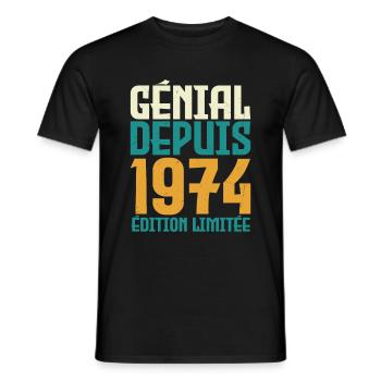 génial depuis 1974 - né en 1974 - anniversaire - T-shirt homme - noir - Devant - AI Model Male 178 light (178cm)