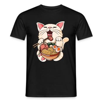 Ramen essende Katze Kawaii Anime Baka japanisches - Männer T-Shirt - Schwarz - Vorne - AI Model Male 178 light (178cm)