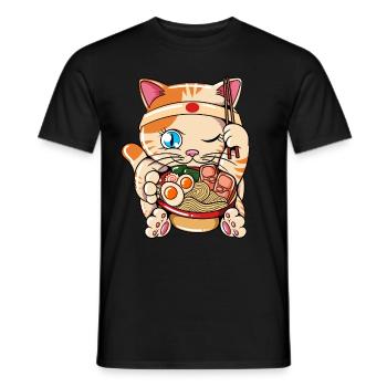 Ramen Eating Cat Kawaii Anime Baka Japonais - T-shirt homme - noir - Devant - AI Model Male 178 light (178cm)