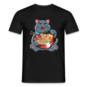 Ramen essende Katze Kawaii Anime Baka japanisches - Männer T-Shirt - Schwarz - Vorne - AI Model Male 178 light (178cm)