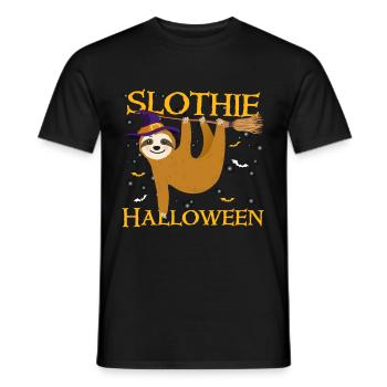 Slothie Halloween Sloth Witch Hat Broom - Men's T-Shirt - black - Front - AI Model Male 178 light (178cm)