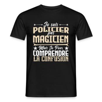 Je Suis Policier, pas Magicien - T-shirt homme - noir - Devant - AI Model Male 178 light (178cm)