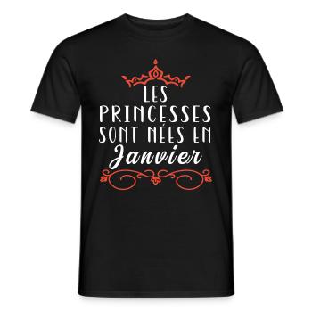 les princesses sont nées en Janvier. Cadeau annive - T-shirt homme - noir - Devant - AI Model Male 178 light (178cm)