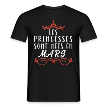 les princesses sont nées en Mars. Cadeau annive - T-shirt homme - noir - Devant - AI Model Male 178 light (178cm)