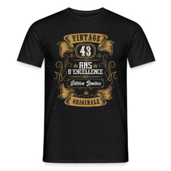 Vintage 43 ans, Idée cadeau d'anniversaire 43 ans. - T-shirt homme - noir - Devant - AI Model Male 178 light (178cm)