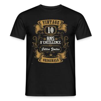 Vintage 10 ans, Idée cadeau d'anniversaire 10 ans. - T-shirt homme - noir - Devant - AI Model Male 178 light (178cm)
