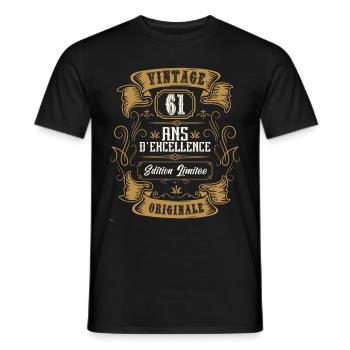 Vintage 61 ans, Idée cadeau d'anniversaire 61 ans. - T-shirt homme - noir - Devant - AI Model Male 178 light (178cm)