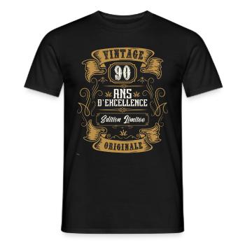 Vintage 90 ans, Idée cadeau d'anniversaire 90 ans. - T-shirt homme - noir - Devant - AI Model Male 178 light (178cm)