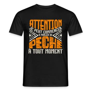 Avertissement, pêche à tout moment. - T-shirt homme - noir - Devant - AI Model Male 178 light (178cm)