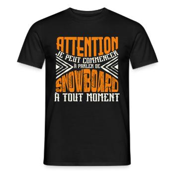 Avertissement, Snowboard à tout moment. - T-shirt homme - noir - Devant - AI Model Male 178 light (178cm)