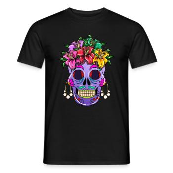 Day of the Dead Skull Flora Blumen Verzierung - Männer T-Shirt - Schwarz - Vorne - AI Model Male 178 light (178cm)