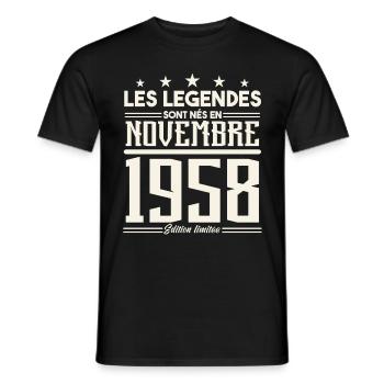 Les légendes sont nés en novembre 1958. - T-shirt homme - noir - Devant - AI Model Male 178 light (178cm)