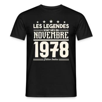 Les légendes sont nés en novembre 1978. - T-shirt homme - noir - Devant - AI Model Male 178 light (178cm)