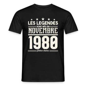 Les légendes sont nés en novembre 1980. - T-shirt homme - noir - Devant - AI Model Male 178 light (178cm)