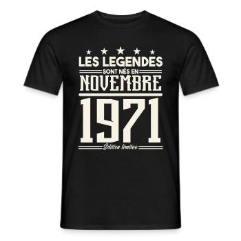 Les légendes sont nés en novembre 1971. - T-shirt homme - noir - Devant - AI Model Male 178 light (178cm)