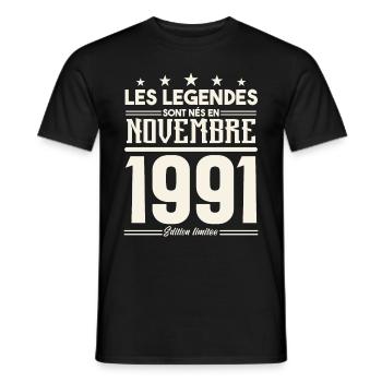 Les légendes sont nés en novembre 1991. - T-shirt homme - noir - Devant - AI Model Male 178 light (178cm)