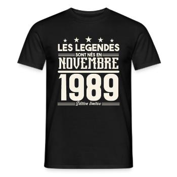 Les légendes sont nés en novembre 1989. - T-shirt homme - noir - Devant - AI Model Male 178 light (178cm)