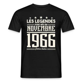 The legends were born in November 1966. - Men's T-Shirt - black - Front - AI Model Male 178 light (178cm)