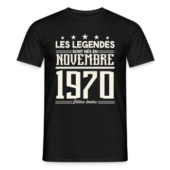 Les légendes sont nés en novembre 1970. - T-shirt homme - noir - Devant - AI Model Male 178 light (178cm)