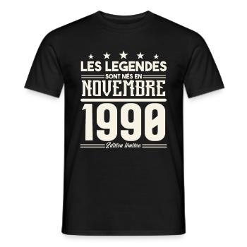 Les légendes sont nés en novembre 1990. - T-shirt homme - noir - Devant - AI Model Male 178 light (178cm)