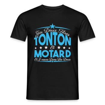 J'ai deux titres tonton et Motard. Cadeau Tonton. - T-shirt homme - noir - Devant - AI Model Male 178 light (178cm)