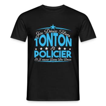 J'ai deux titres tonton et Policier Cadeau tonton. - T-shirt homme - noir - Devant - AI Model Male 178 light (178cm)