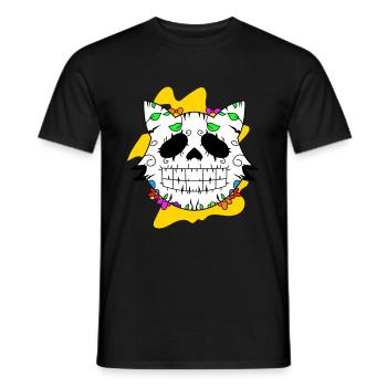 Day of the dead Katze mit Blumen mexikanisches - Männer T-Shirt - Schwarz - Vorne - AI Model Male 178 light (178cm)