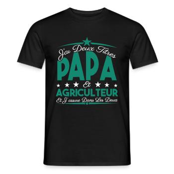 J'ai deux titres Papa et Agriculteur, Cadeau Papa. - T-shirt homme - noir - Devant - AI Model Male 178 light (178cm)