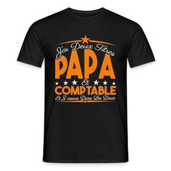 J'ai deux titres Papa et Comptable, Cadeau Papa. - T-shirt homme - noir - Devant - AI Model Male 178 light (178cm)